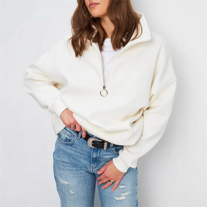 Kvinnor casual oversized zip tröja med hög krage Mirla-Eva Jonsson