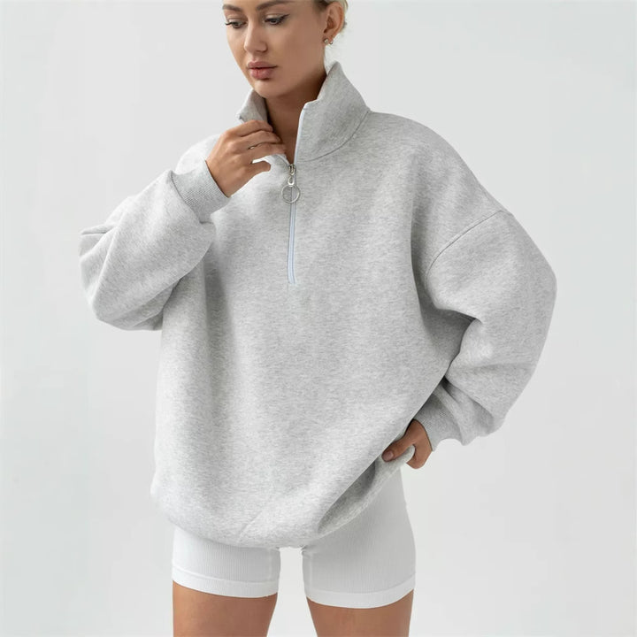 Kvinnor casual oversized zip tröja med hög krage Mirla-Eva Jonsson