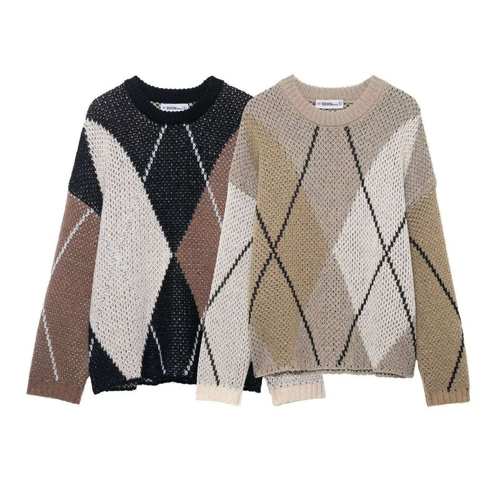 Kvinnor casual pullover i modern diamantmönster Mirla-Eva Jonsson