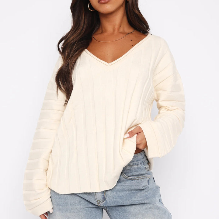 Kvinnor casual pullover med V-hals och randig mönster Mirla-Eva Jonsson