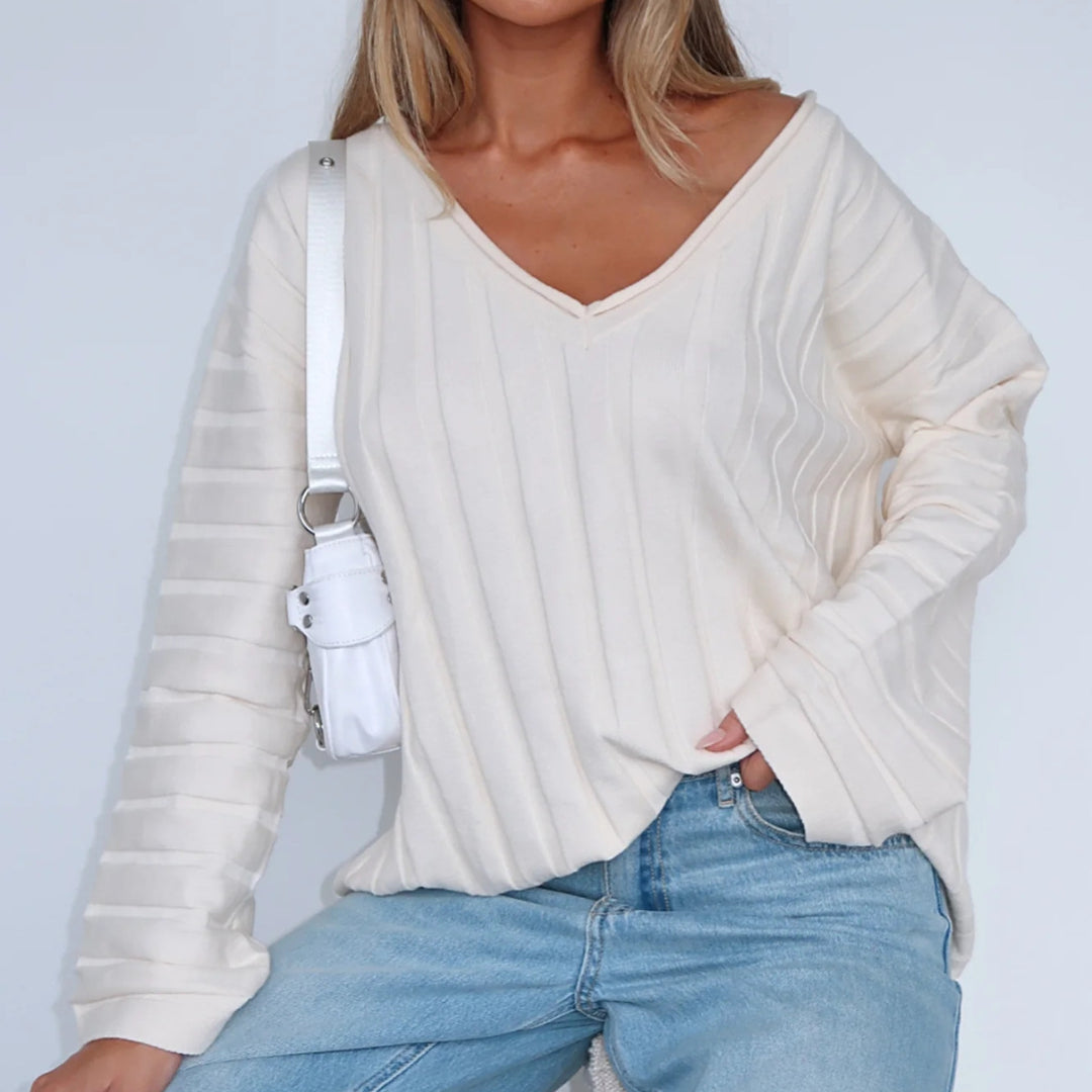 Kvinnor casual pullover med V-hals och randig mönster Mirla-Eva Jonsson