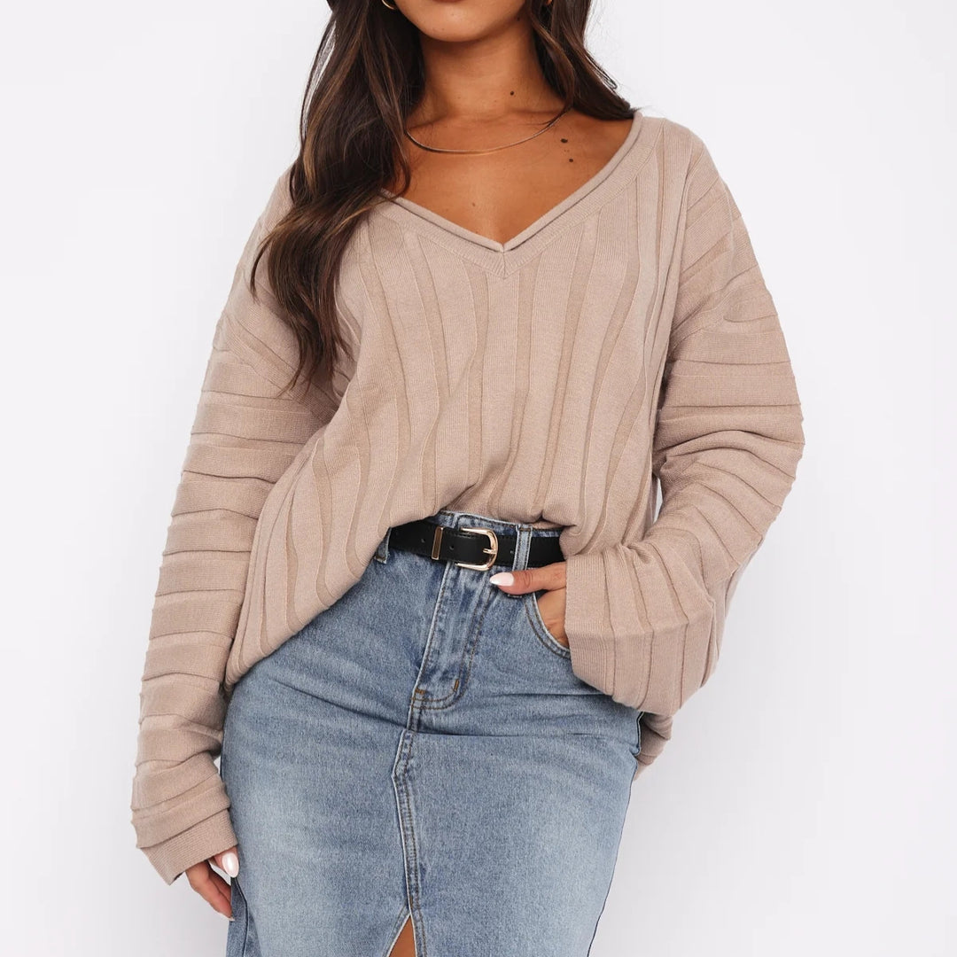 Kvinnor casual pullover med V-hals och randig mönster Mirla-Eva Jonsson