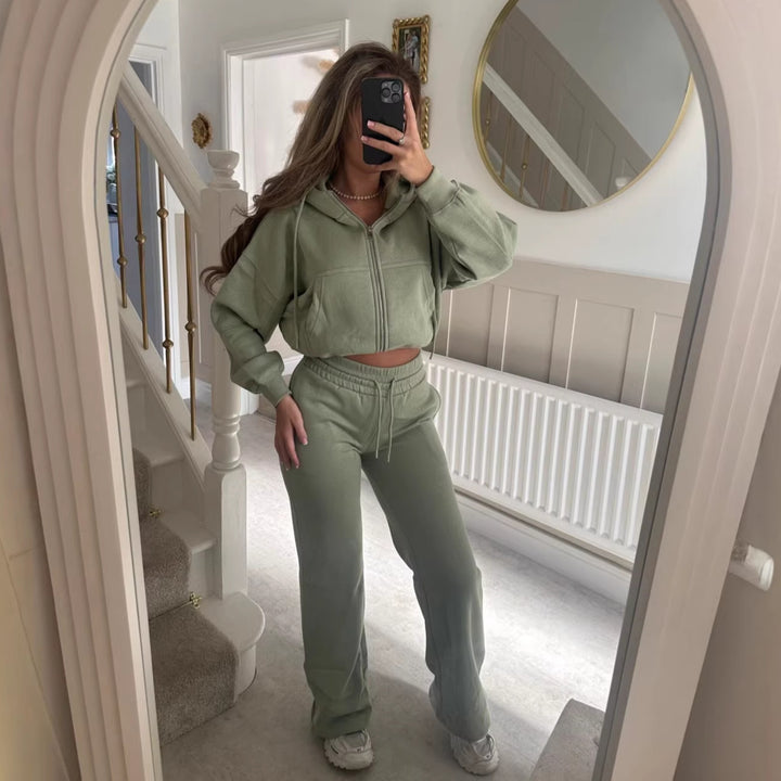 Kvinnor casual zip hoodie och lös passform joggingbyxor set Mirla-Eva Jonsson