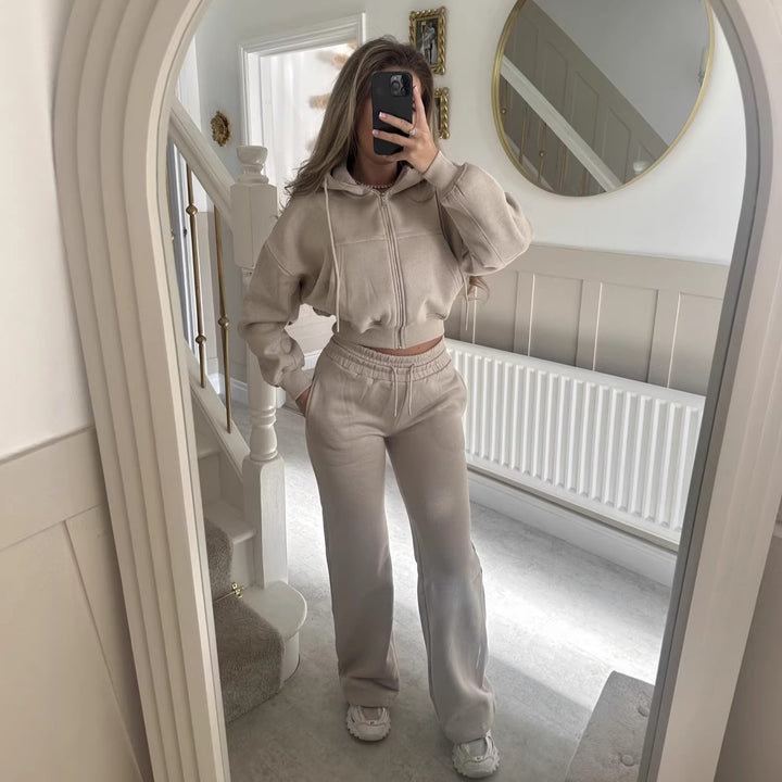 Kvinnor casual zip hoodie och lös passform joggingbyxor set Mirla-Eva Jonsson