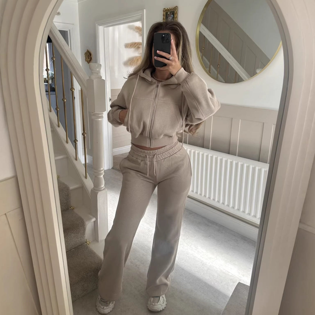 Kvinnor casual zip hoodie och lös passform joggingbyxor set Mirla-Eva Jonsson