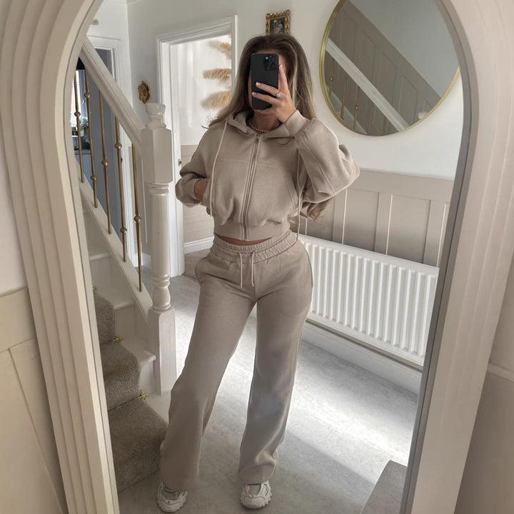 Kvinnor casual zip hoodie och lös passform joggingbyxor set Mirla-Eva Jonsson