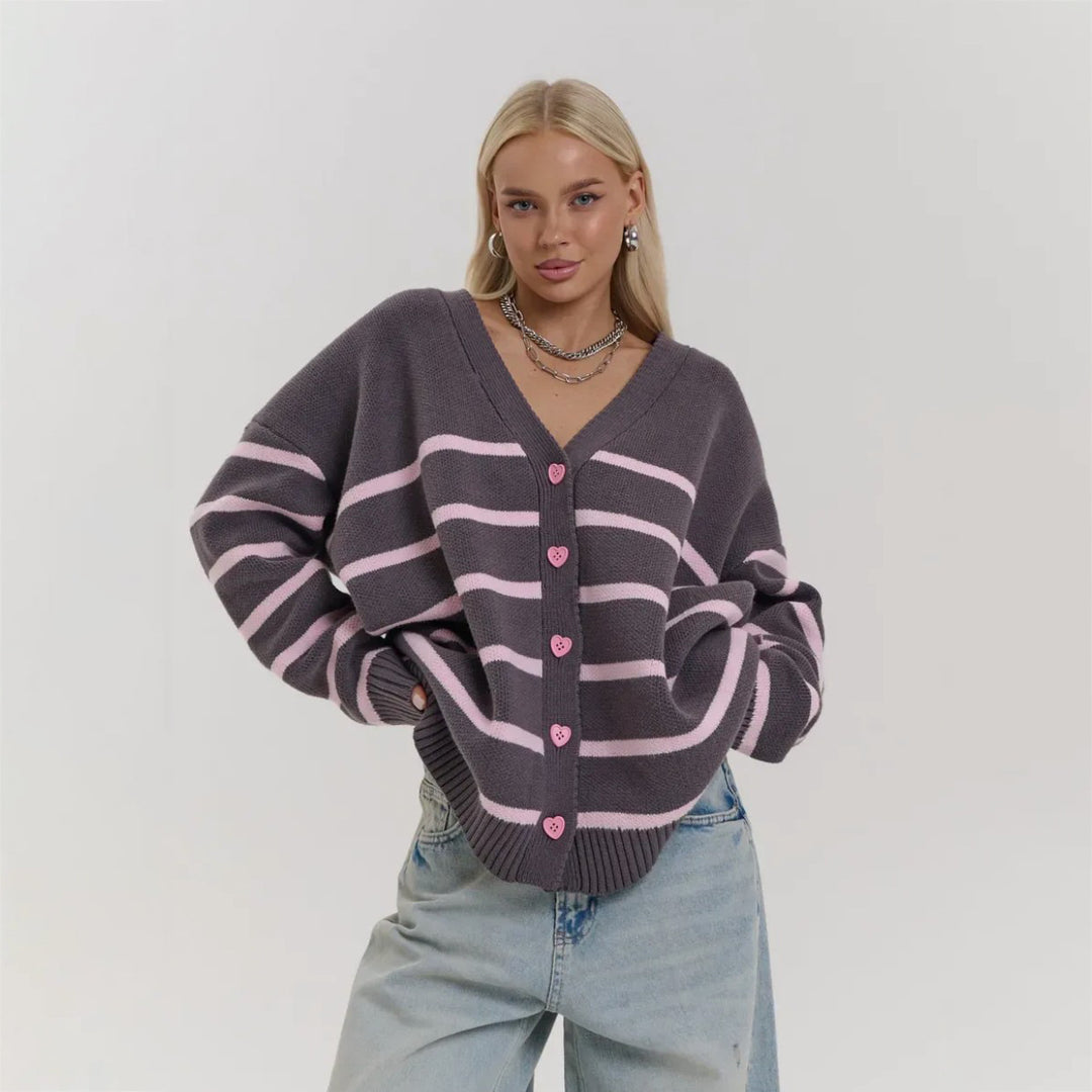 Kvinnor chunky stickad cardigan med delikata ränder Mirla-Eva Jonsson