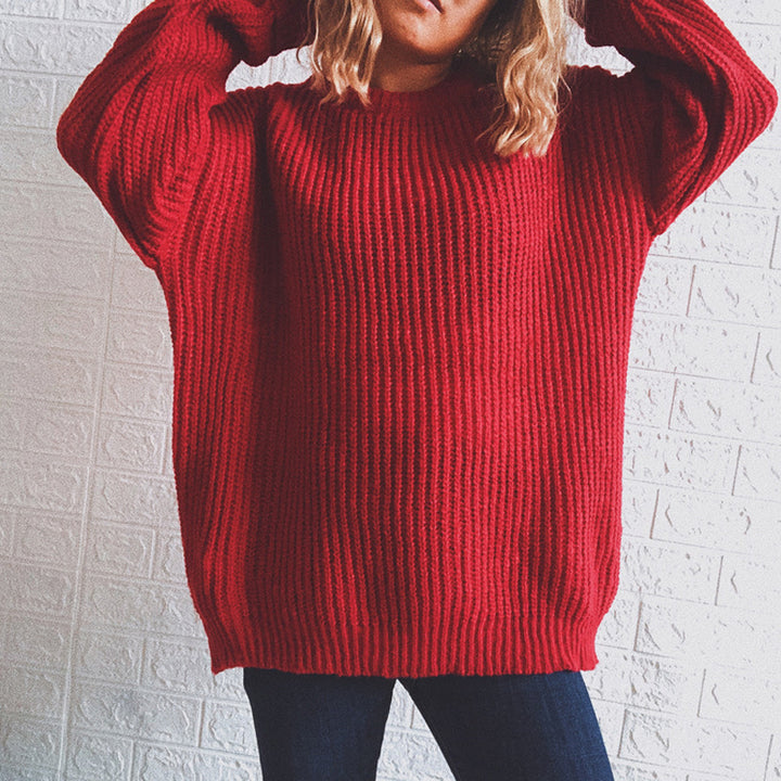 Kvinnor chunky stickad tröja med oversized passform och avslappnade ärmar Mirla-Eva Jonsson