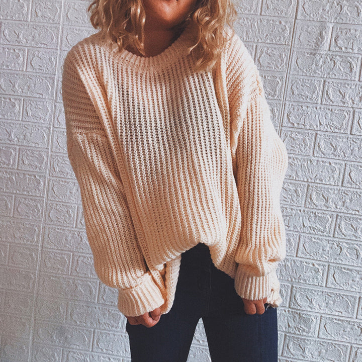 Kvinnor chunky stickad tröja med oversized passform och avslappnade ärmar Mirla-Eva Jonsson