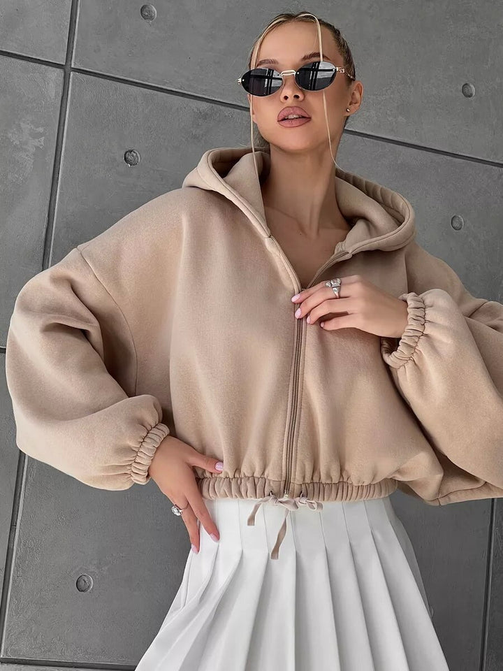 Kvinnor cropped hoodie jacka med voluminösa ärmar Mirla-Eva Jonsson