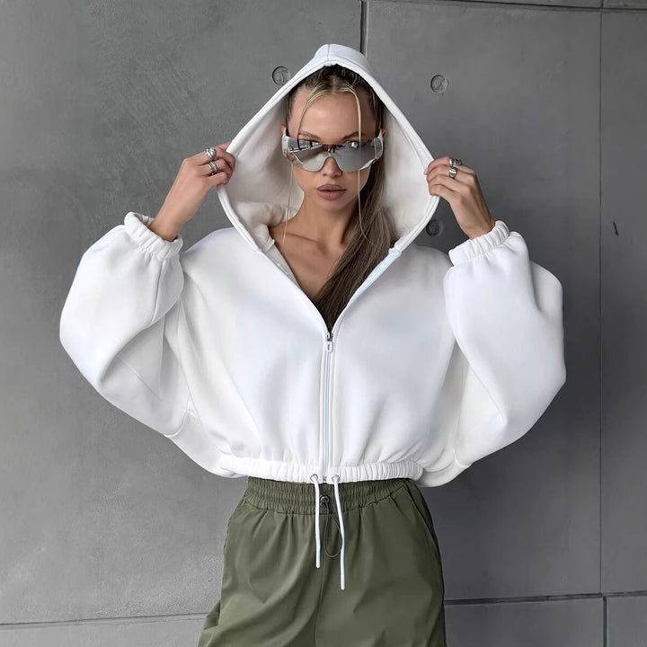 Kvinnor cropped hoodie jacka med voluminösa ärmar Mirla-Eva Jonsson