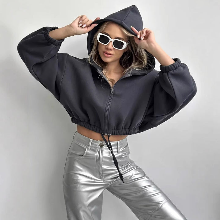Kvinnor cropped hoodie jacka med voluminösa ärmar Mirla-Eva Jonsson