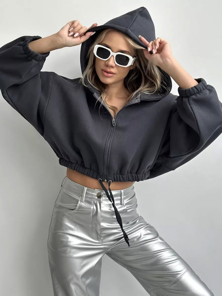 Kvinnor cropped hoodie jacka med voluminösa ärmar Mirla-Eva Jonsson