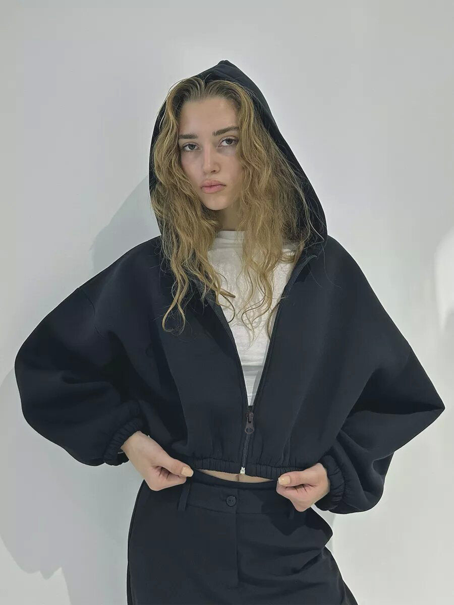 Kvinnor cropped hoodie med voluminösa ärmar Eva Jonsson-Eva Jonsson