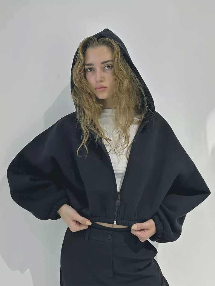 Kvinnor cropped hoodie med voluminösa ärmar Eva Jonsson-Eva Jonsson