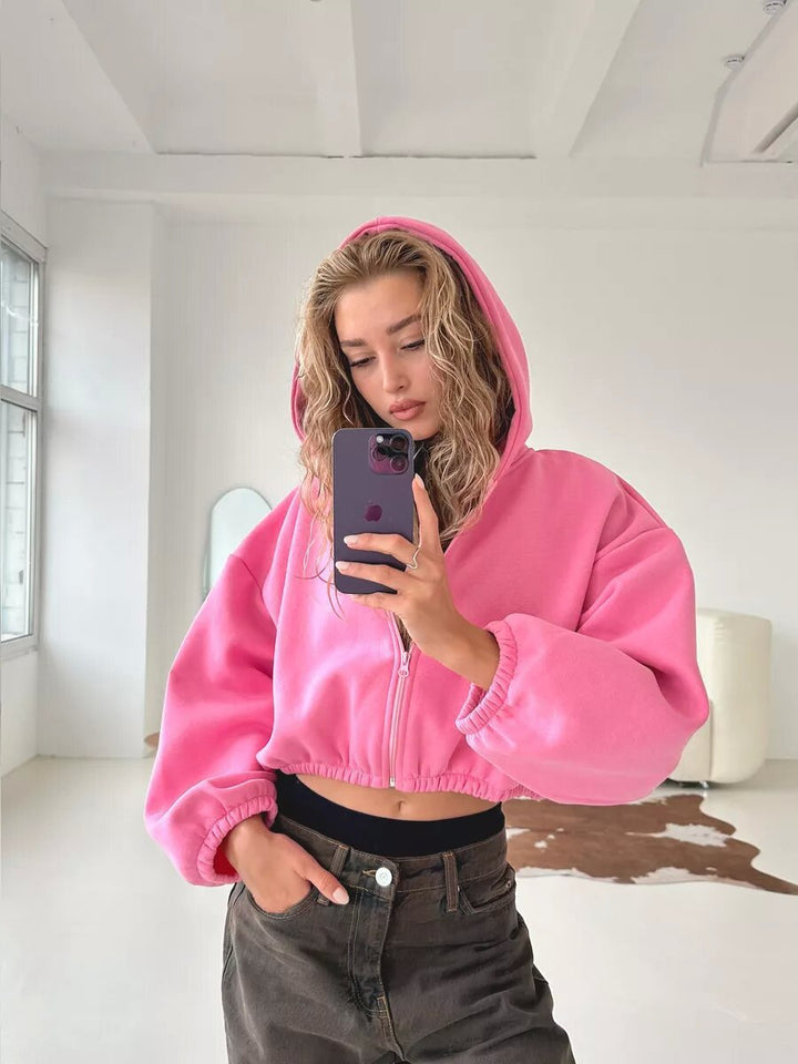 Kvinnor cropped hoodie med voluminösa ärmar Eva Jonsson-Eva Jonsson
