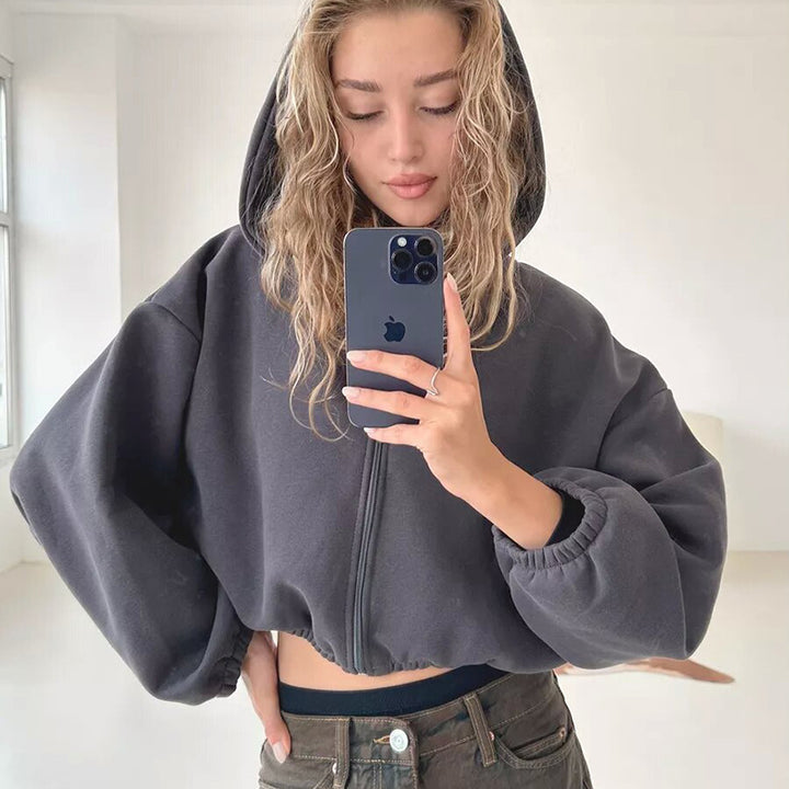 Kvinnor cropped hoodie med voluminösa ärmar Eva Jonsson-Eva Jonsson