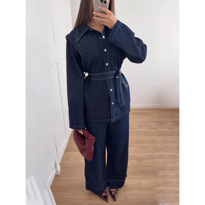 Kvinnor denimblazer-set i vintage-stil med midjebälte Mirla-Eva Jonsson