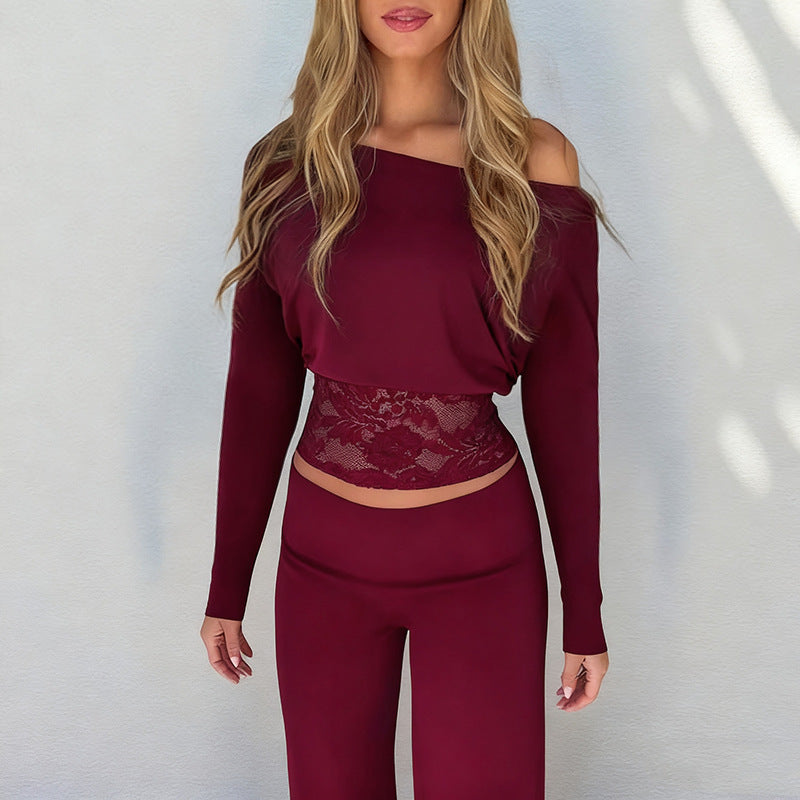 Kvinnor elegant Crop-Top med spetsdetaljer och långa ärmar Mirla-Eva Jonsson