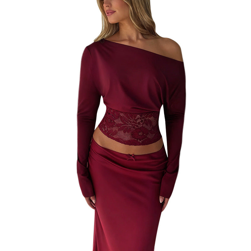 Kvinnor elegant Crop-Top med spetsdetaljer och långa ärmar Mirla-Eva Jonsson