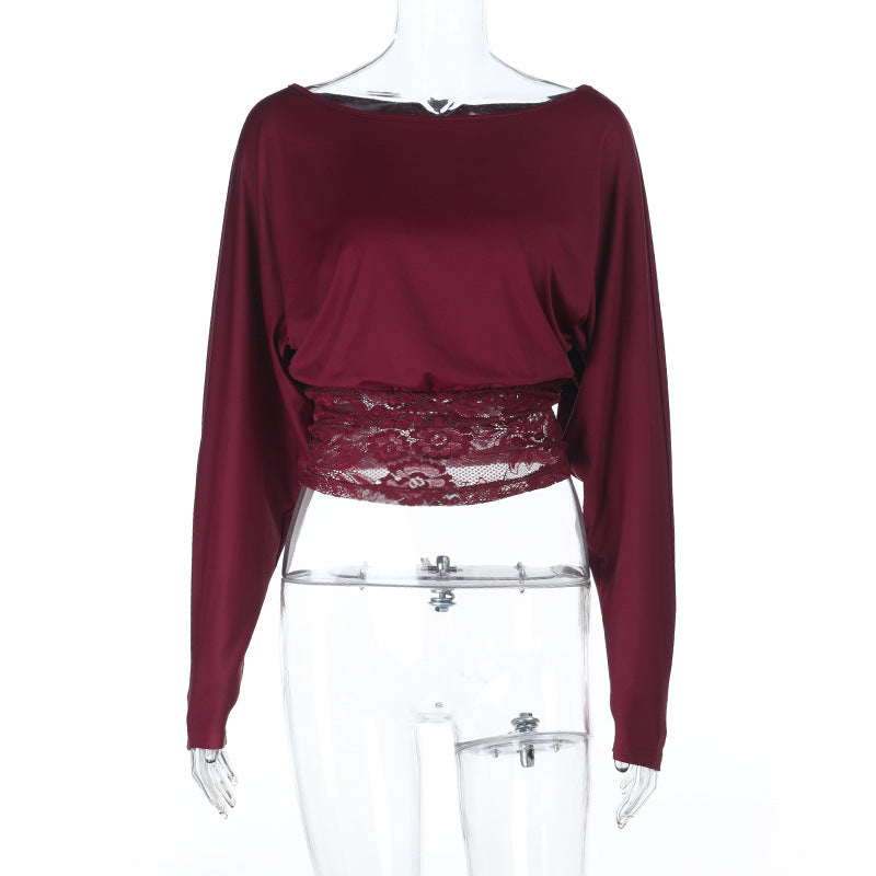 Kvinnor elegant Crop-Top med spetsdetaljer och långa ärmar Mirla-Eva Jonsson