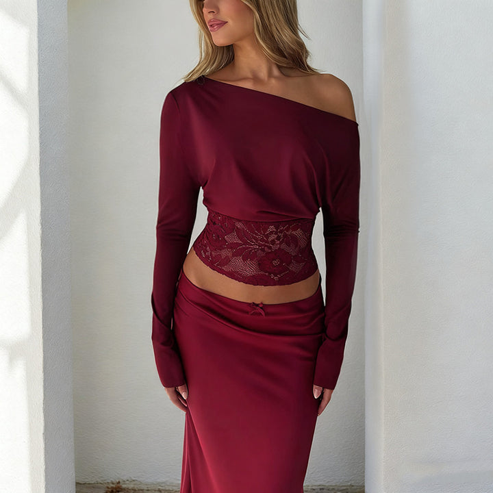 Kvinnor elegant Crop-Top med spetsdetaljer och långa ärmar Mirla-Eva Jonsson