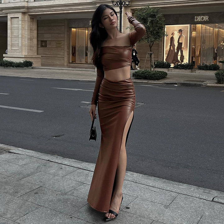Kvinnor elegant asymmetrisk cropped topp med långa ärmar Mirla-Eva Jonsson