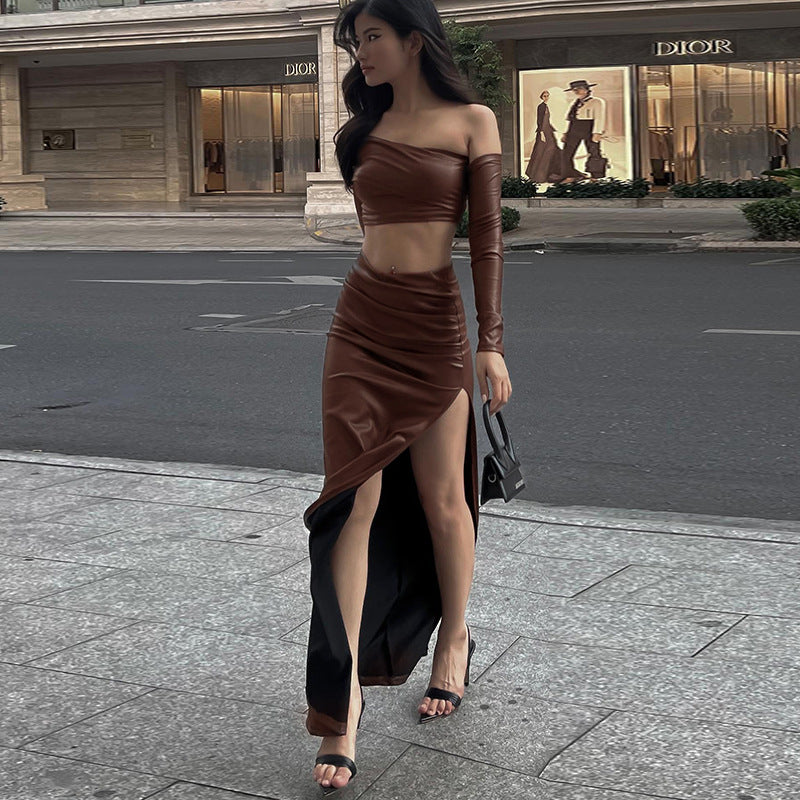 Kvinnor elegant asymmetrisk cropped topp med långa ärmar Mirla-Eva Jonsson
