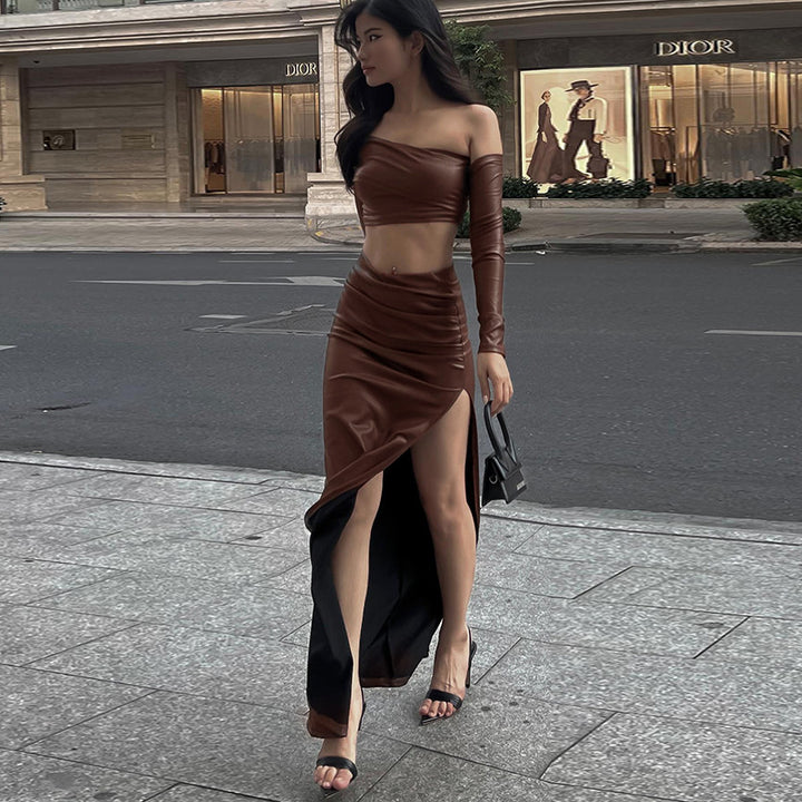Kvinnor elegant asymmetrisk cropped topp med långa ärmar Mirla-Eva Jonsson