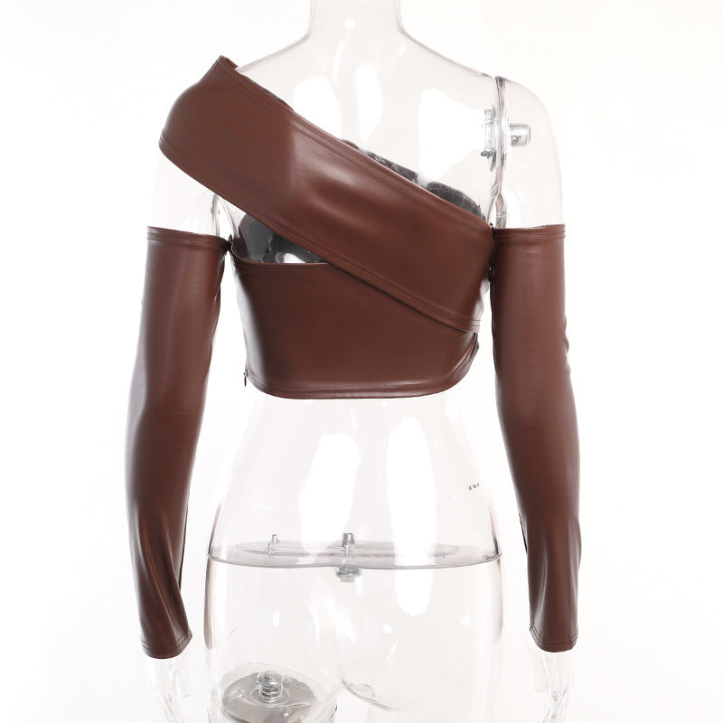 Kvinnor elegant asymmetrisk cropped topp med långa ärmar Mirla-Eva Jonsson