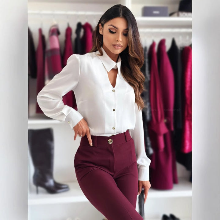 Kvinnor elegant blus med modern halsringning Mirla-Eva Jonsson