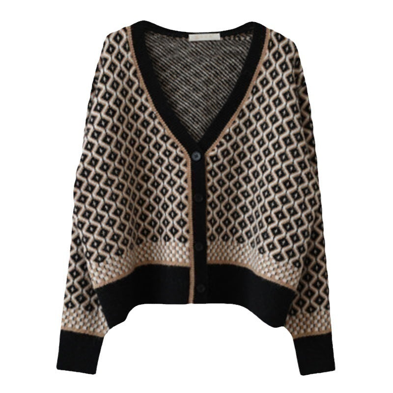 Kvinnor elegant cardigan med geometriskt mönster och knappdetaljer Mirla-Eva Jonsson