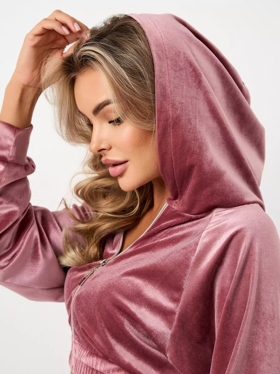 Kvinnor elegant fleece-hoodie med hög krage och dragkedja Mirla-Eva Jonsson