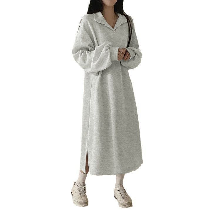 Kvinnor elegant hoodie klänning med avslappnade puff ärmar och sidoflik-Eva Jonsson
