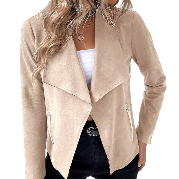 Kvinnor elegant kort blazer med asymmetrisk skärning och dragkedjefickor Mirla-Eva Jonsson