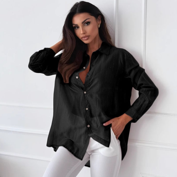 Kvinnor elegant långärmad blus med fin struktur Mirla-Eva Jonsson