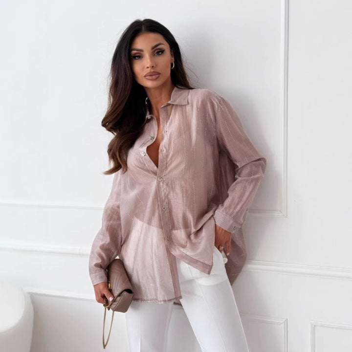 Kvinnor elegant långärmad blus med fin struktur Mirla-Eva Jonsson
