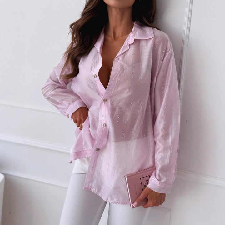 Kvinnor elegant långärmad blus med fin struktur Mirla-Eva Jonsson