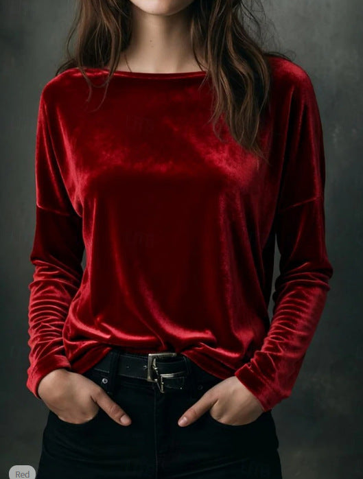 Kvinnor elegant ljus velour långärmad tröja-Eva Jonsson