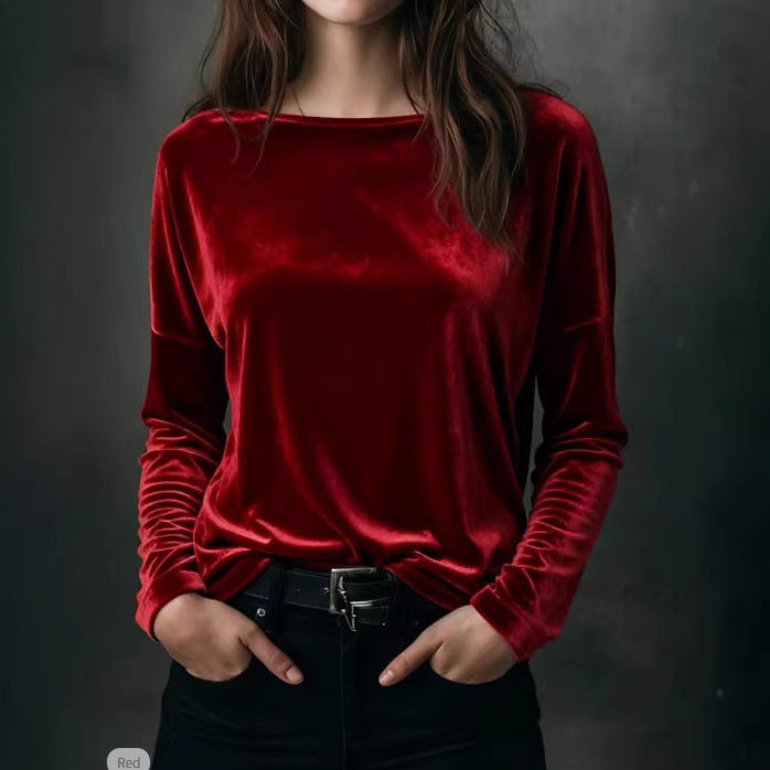 Kvinnor elegant ljus velour långärmad tröja-Eva Jonsson