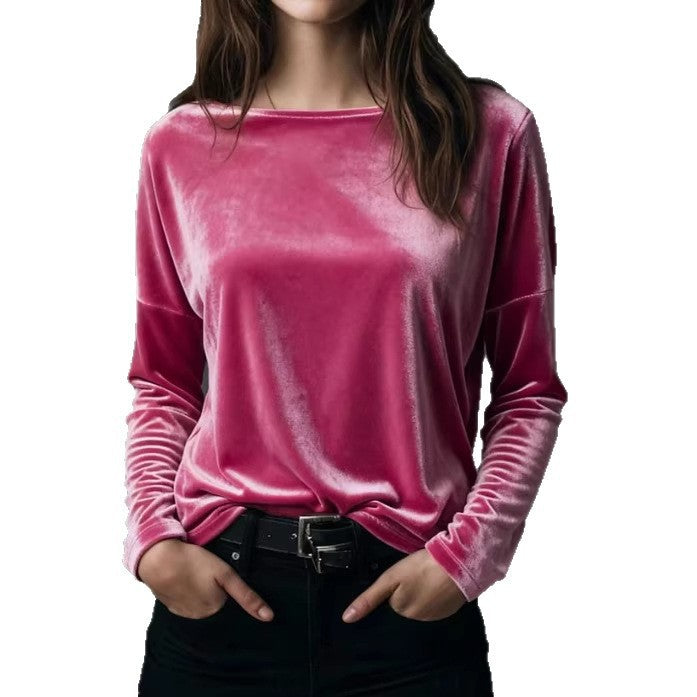 Kvinnor elegant ljus velour långärmad tröja-Eva Jonsson