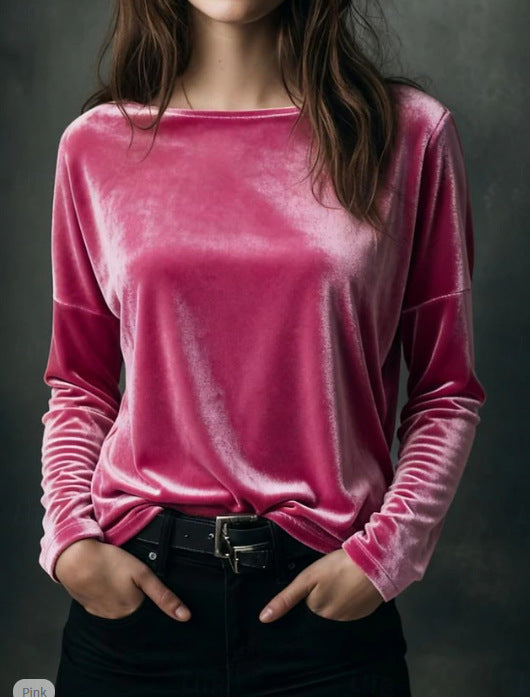 Kvinnor elegant ljus velour långärmad tröja-Eva Jonsson
