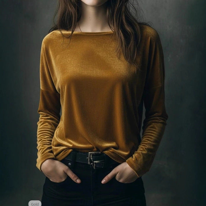 Kvinnor elegant ljus velour långärmad tröja-Eva Jonsson