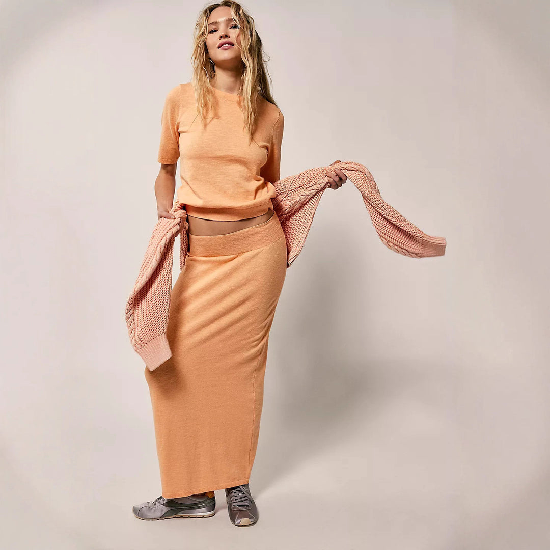 Kvinnor elegant midi klänning set med höghalsad topp och elastisk midja Mirla-Eva Jonsson