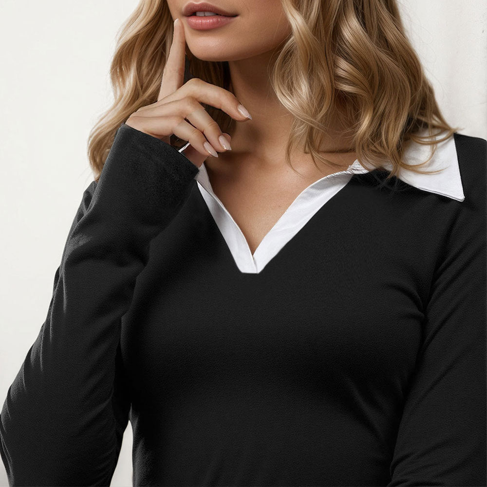 Kvinnor elegant mini klänning med stilfull krage och lång ärm Mirla-Eva Jonsson