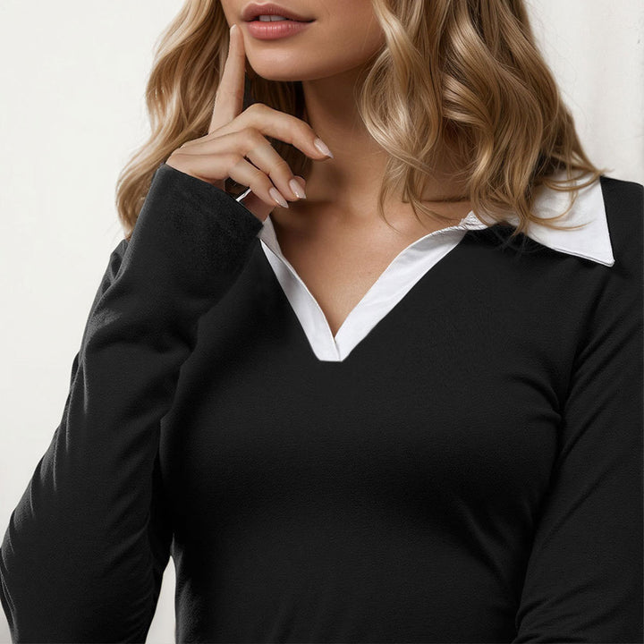 Kvinnor elegant mini klänning med stilfull krage och lång ärm Mirla-Eva Jonsson