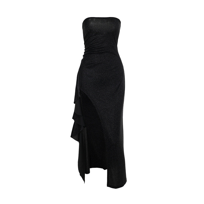 Kvinnor elegant off-the-shoulder aftonklänning med asymmetrisk volang Mirla-Eva Jonsson