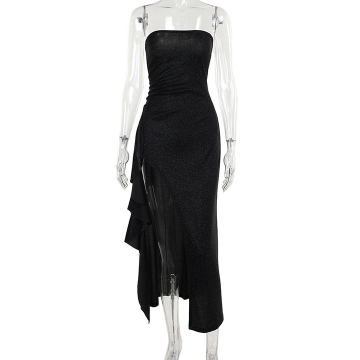 Kvinnor elegant off-the-shoulder aftonklänning med asymmetrisk volang Mirla-Eva Jonsson
