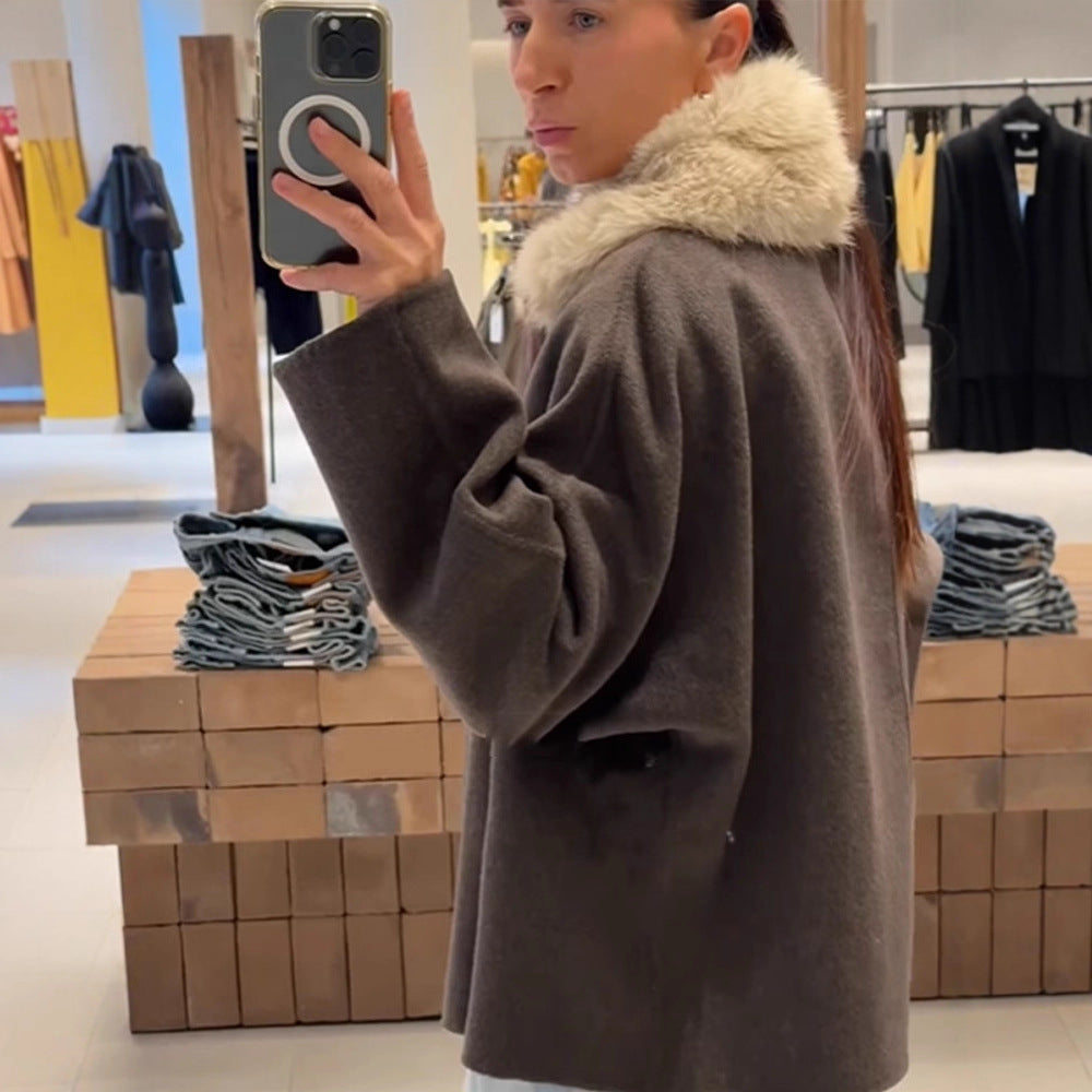 Kvinnor elegant oversized jacka med Sherpa-krage Mirla-Eva Jonsson