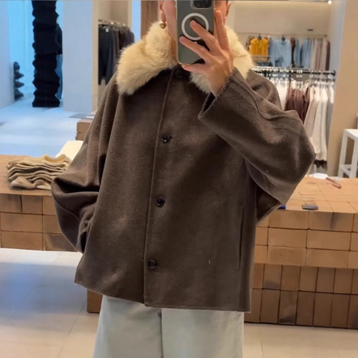 Kvinnor elegant oversized jacka med Sherpa-krage Mirla-Eva Jonsson